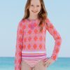 Girls Cabana Life | 3-Piece Coral Geo Rashguard Set