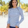 Women Cabana Life | Women'S Navy Stripe Zipper Rashguard | Upf 50+