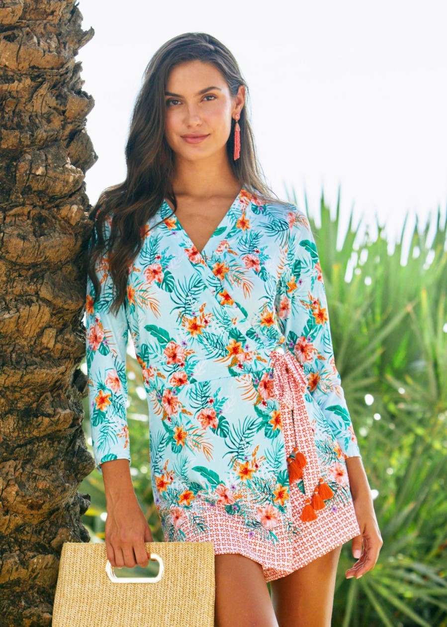 Women Cabana Life | Aqua Citrus Wrap Romper Dress | Sun Protective Romper Dress