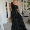 Women Cabana Life | Black Metallic One Shoulder Maxi Dress