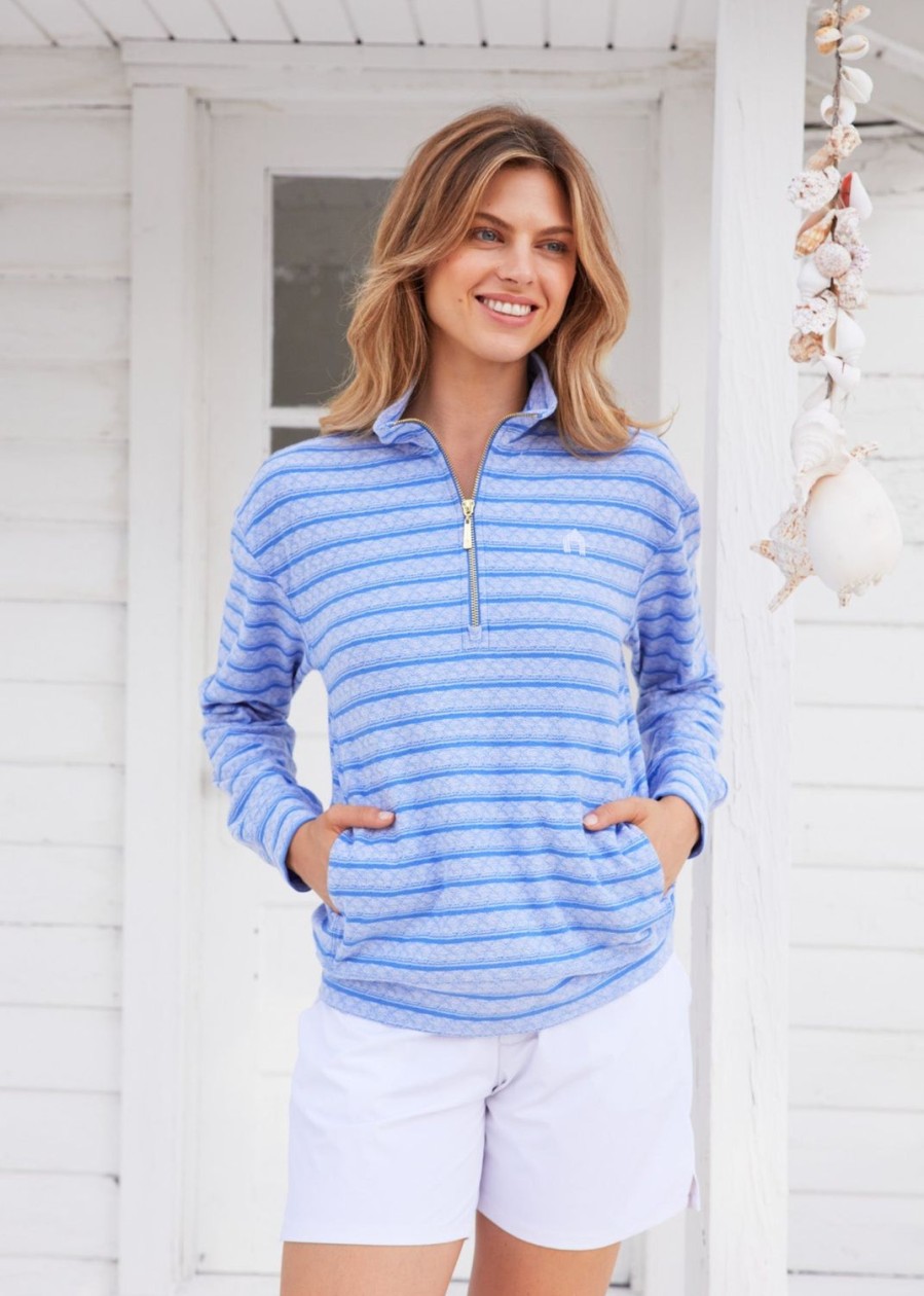 Women Cabana Life | Blue Half Zip Pullover