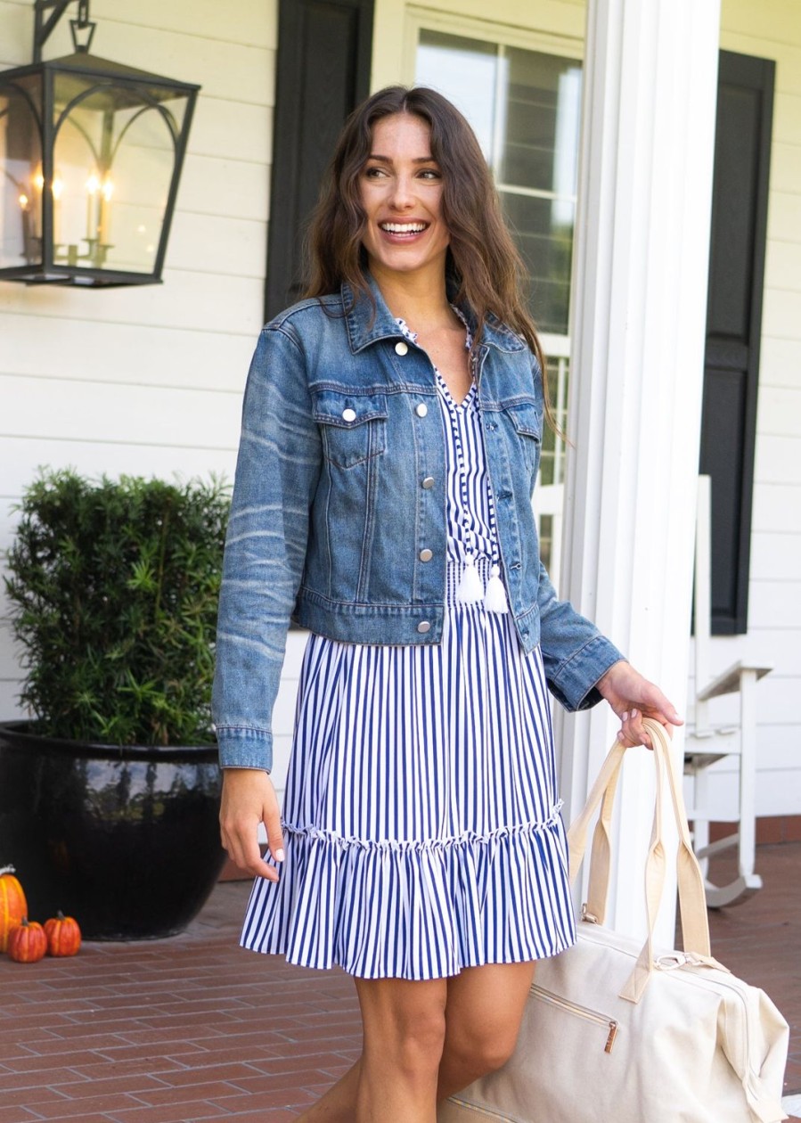 Women Cabana Life | Navy Stripe Smocked Waist Dress