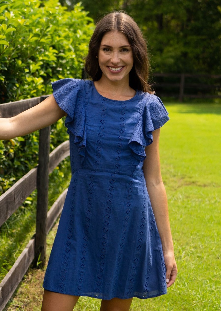 Women Cabana Life | Navy Eyelet Ruffle Dress