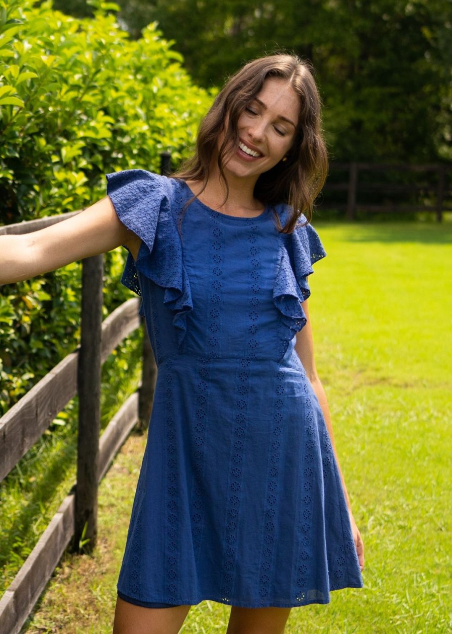 Women Cabana Life | Navy Eyelet Ruffle Dress