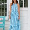 Women Cabana Life | Blue Stripe Tie Waist Maxi Dress