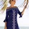 Women Cabana Life | Navy Embroidered Off The Shoulder Dress