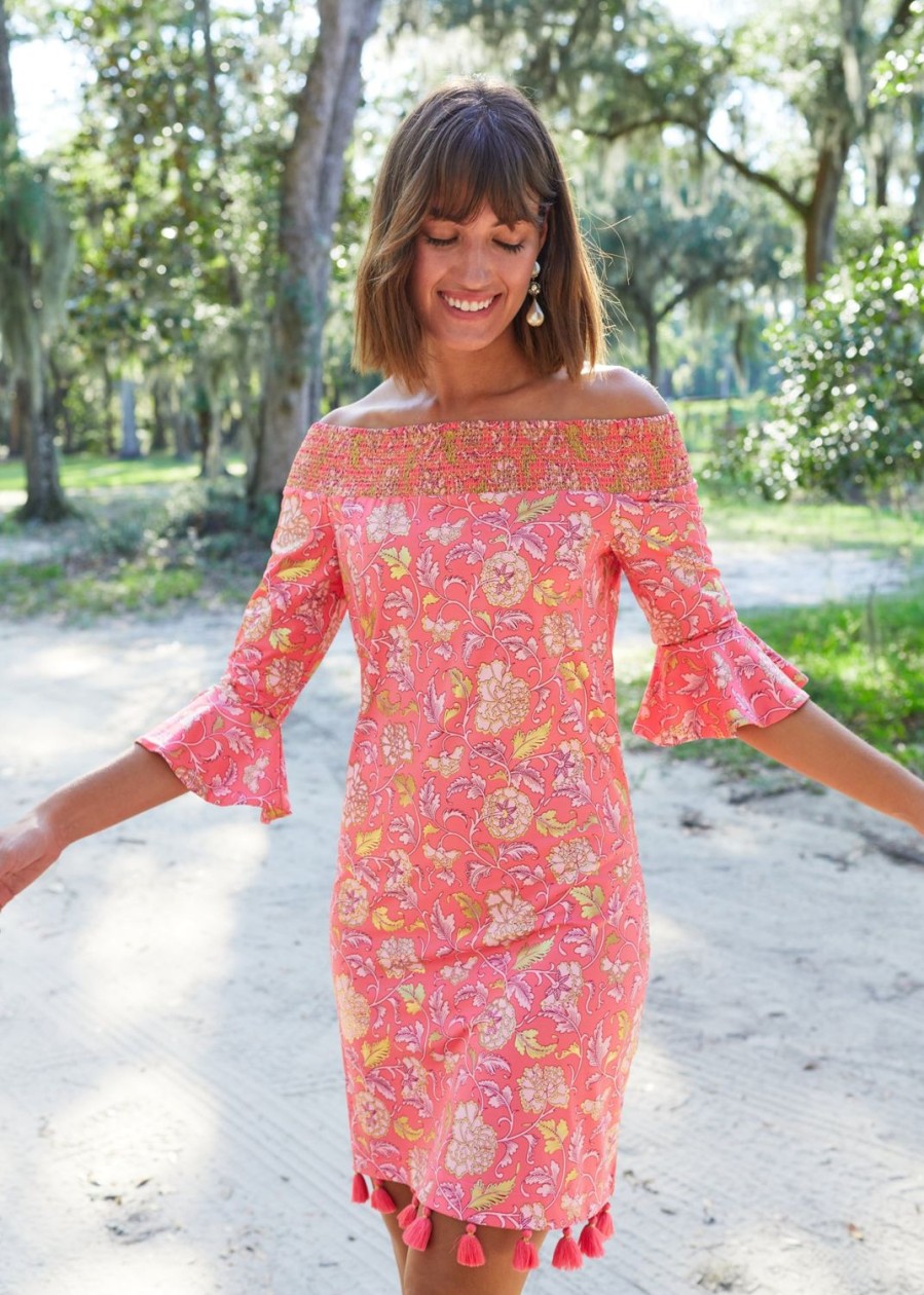 Women Cabana Life | Coral Metallic Off The Shoulder Dress