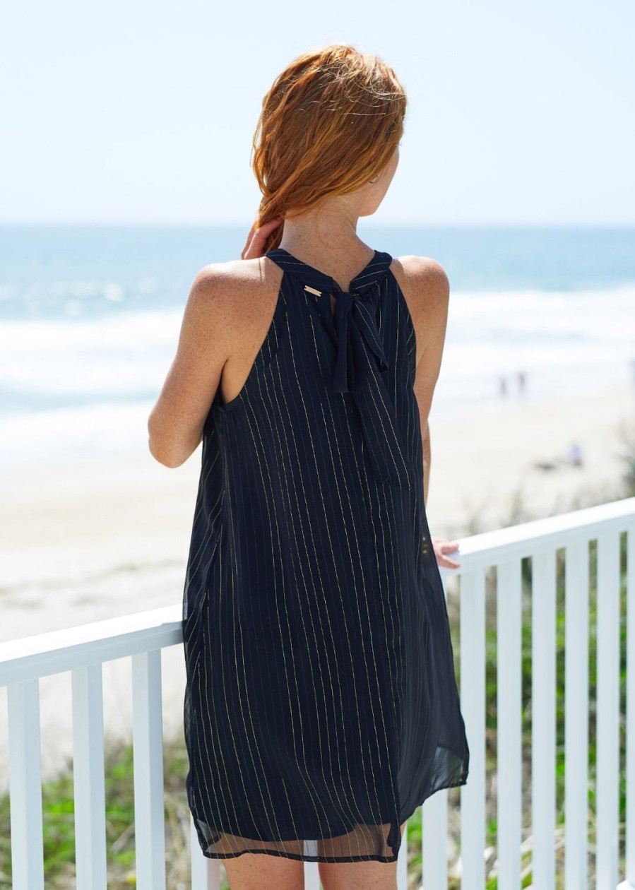 Women Cabana Life | Black Metallic Bow Back Halter Dress