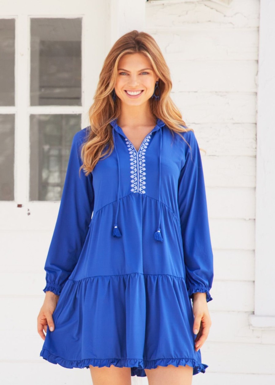 Women Cabana Life | Navy Embroidered Tiered Dress