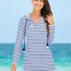 Women Cabana Life | Women'S Navy Stripe Hooded Cover Up | Upf 50+