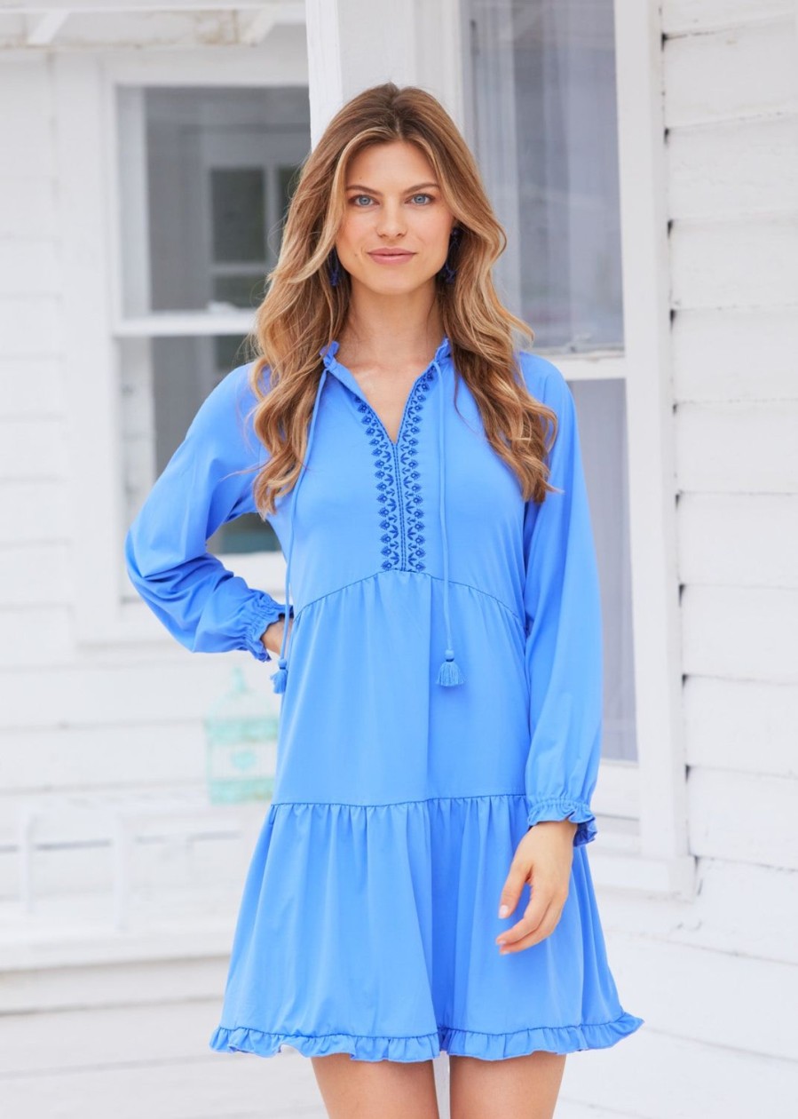 Women Cabana Life | Periwinkle Blue Embroidered Tiered Dress