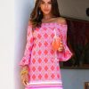 Women Cabana Life | Coral Geo Off The Shoulder Beach Dress | Upf 50+ Beach Dress