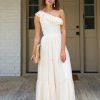 Women Cabana Life | Ivory Metallic One Shoulder Maxi Dress