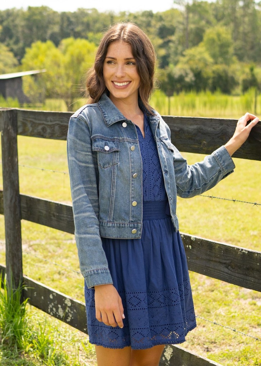 Women Cabana Life | Navy Eyelet Sleeveless Dress