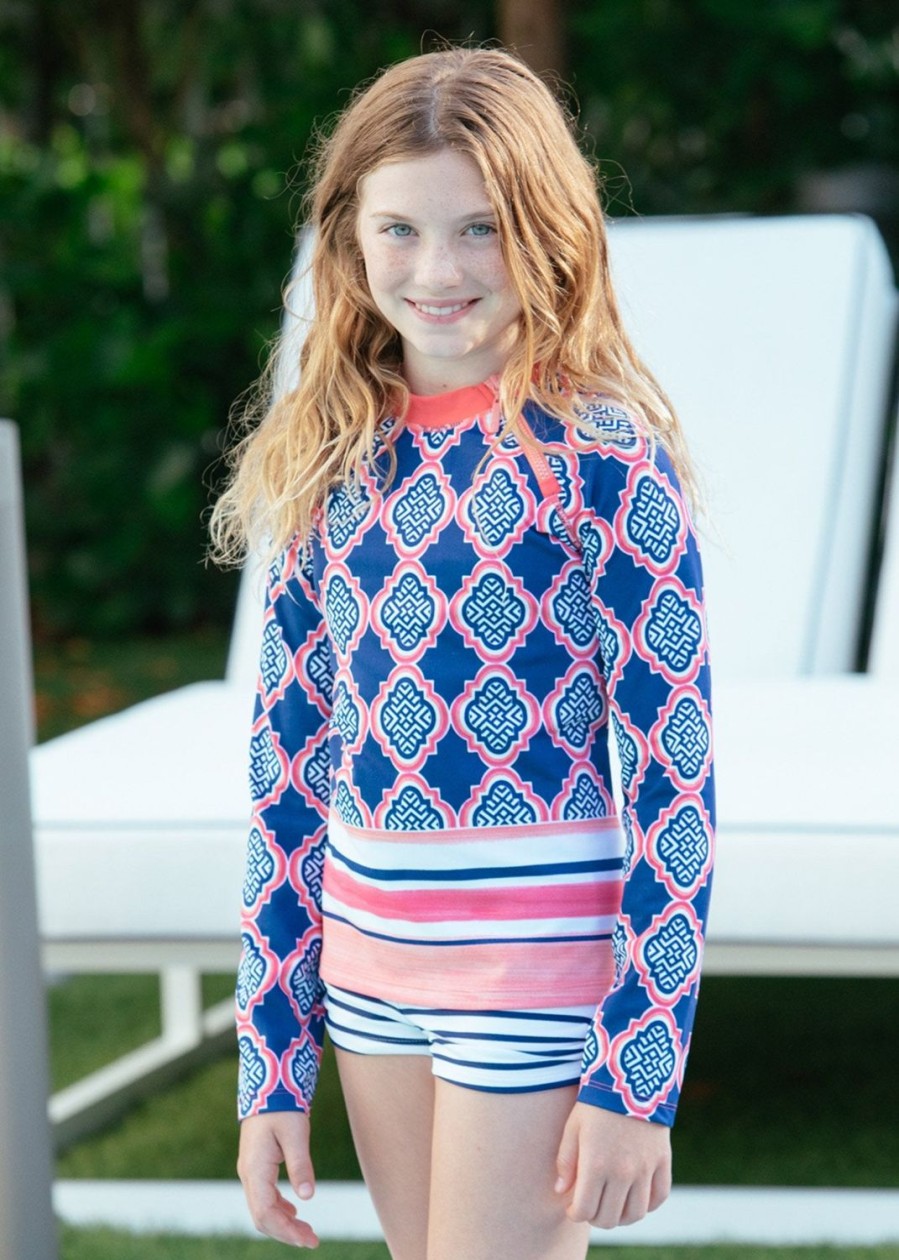 Girls Cabana Life | 3-Piece Navy Geo Side-Zip Rashguard Set