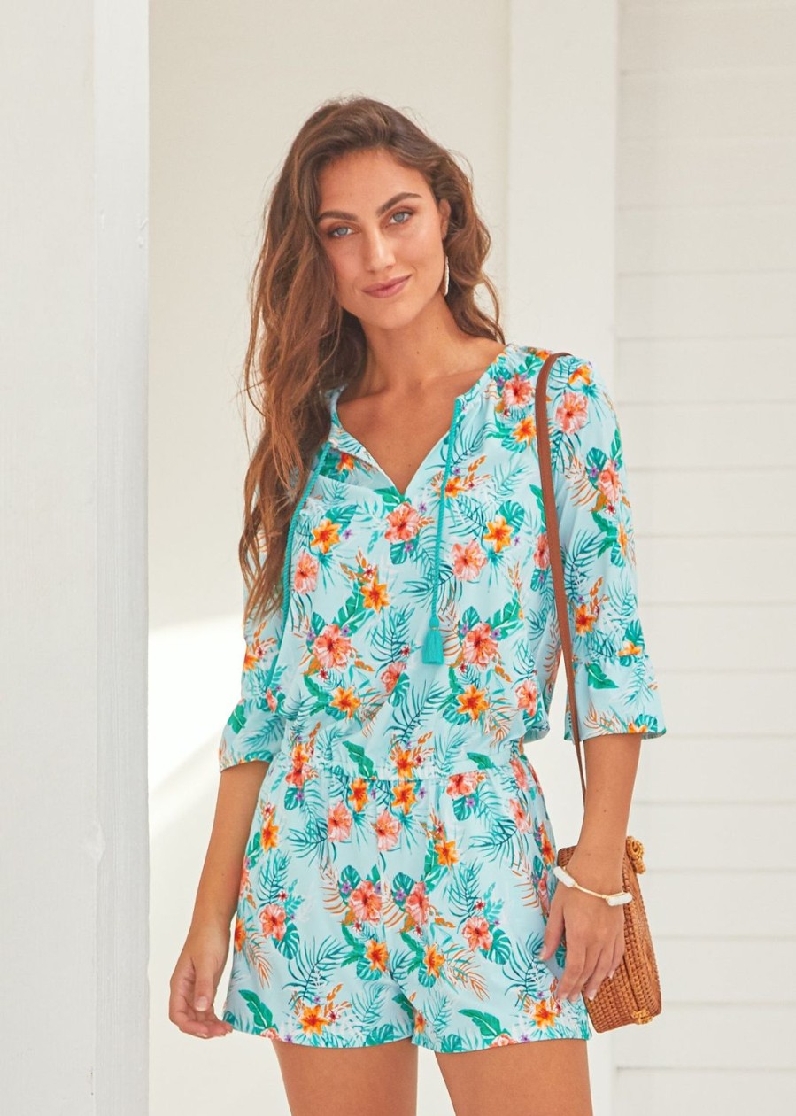 Women Cabana Life | Aqua Citrus Wrap Romper Dress | Sun Protective Romper Dress