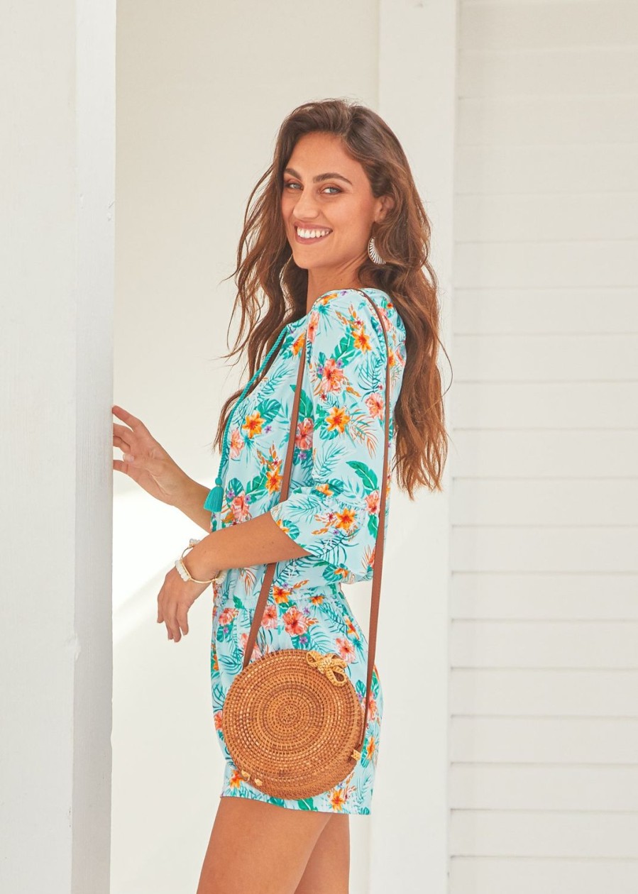 Women Cabana Life | Aqua Citrus Wrap Romper Dress | Sun Protective Romper Dress