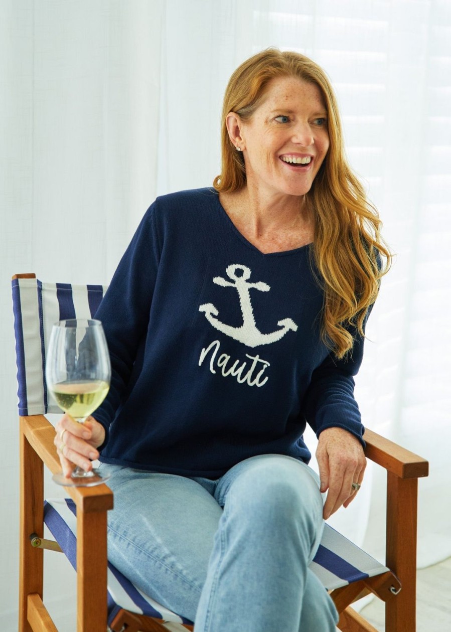 Women Cabana Life | Navy Nauti V-Neck Sweater